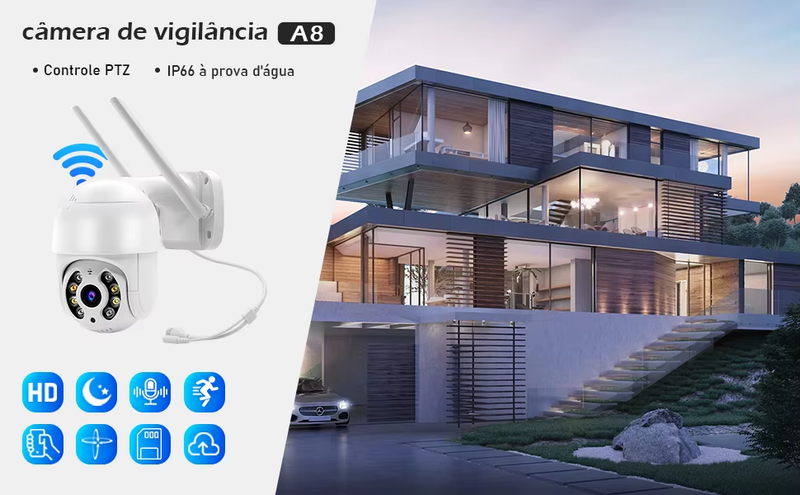 Câmera de Vigilância c/ Visão Noturna, Wi-fi e Sensor de Presença
