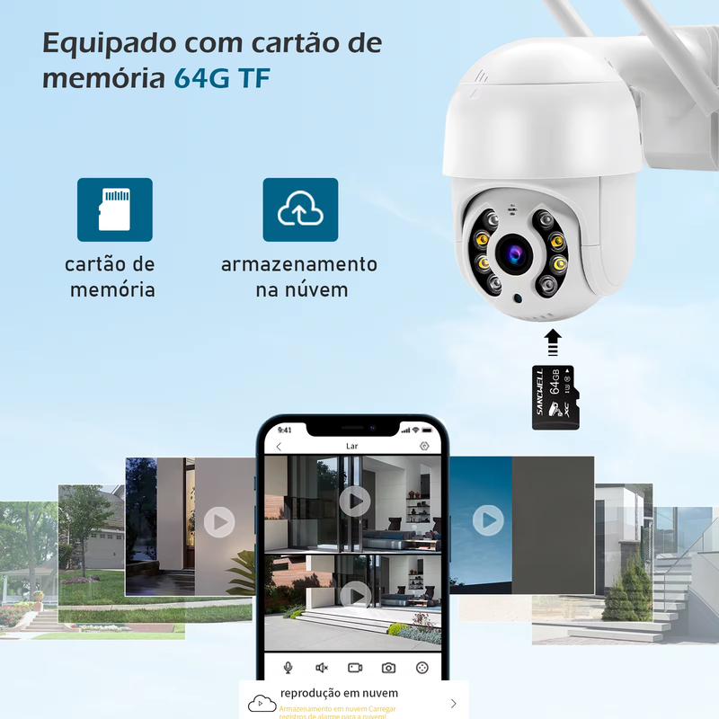Câmera de Vigilância c/ Visão Noturna, Wi-fi e Sensor de Presença