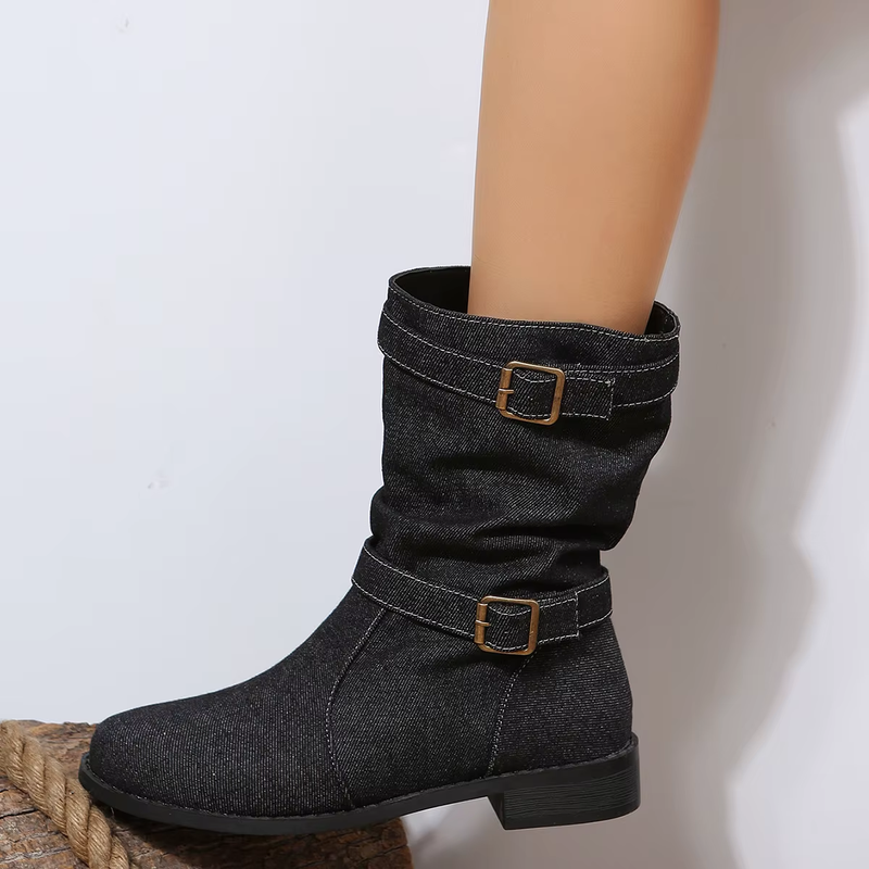 Bota Jeans Feminina Denim Luxe