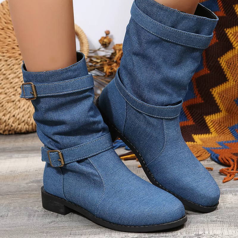 Bota Jeans Feminina Denim Luxe