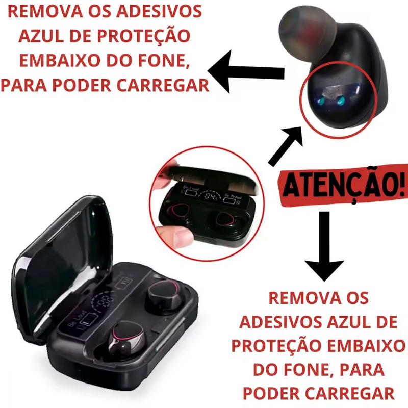 Headphone Bluetooth 5.1 M10 - Sem Fio - à Prova D'Água - Pod Carregador c/ Visor Digital