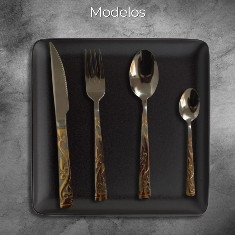 Conjunto de Talheres de Luxo em Aço Inox - 24 Peças em Caixa de Madeira