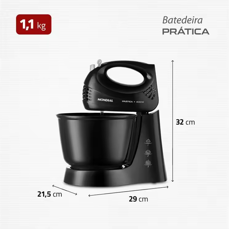 Batedeira Mondial Prática 400W 3 Velocidades + Função Turbo
