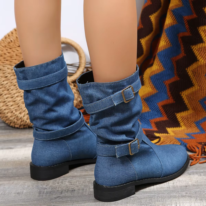 Bota Jeans Feminina Denim Luxe