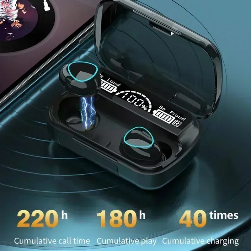Headphone Bluetooth 5.1 M10 - Sem Fio - à Prova D'Água - Pod Carregador c/ Visor Digital
