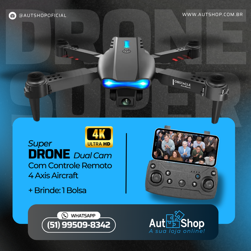 Super DRONE E99 Dual Cam 4K Ultra HD c/ Controle Remoto