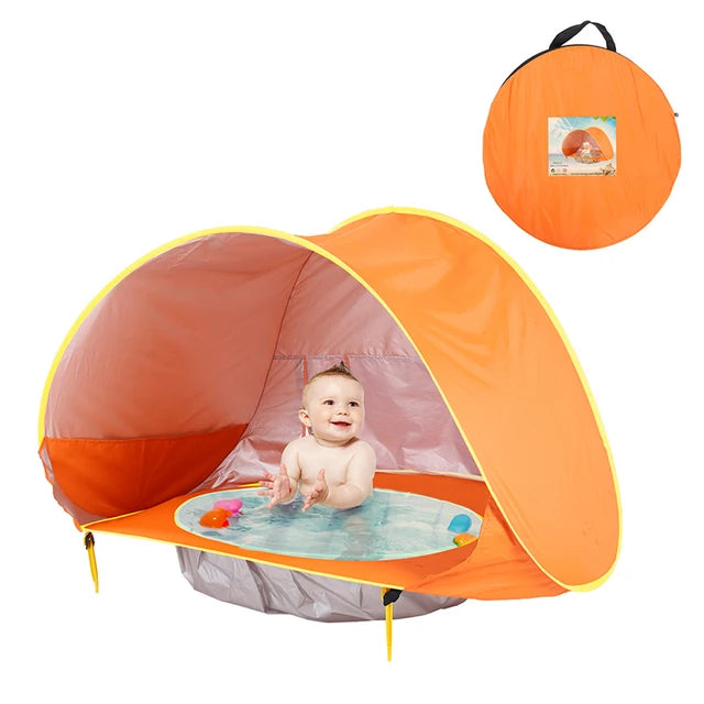 Tienda de campaña para bebés con piscina y protección UV