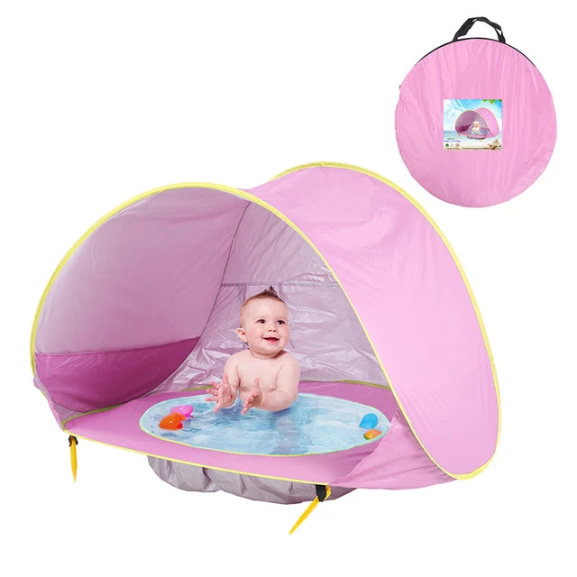 Tienda de campaña para bebés con piscina y protección UV